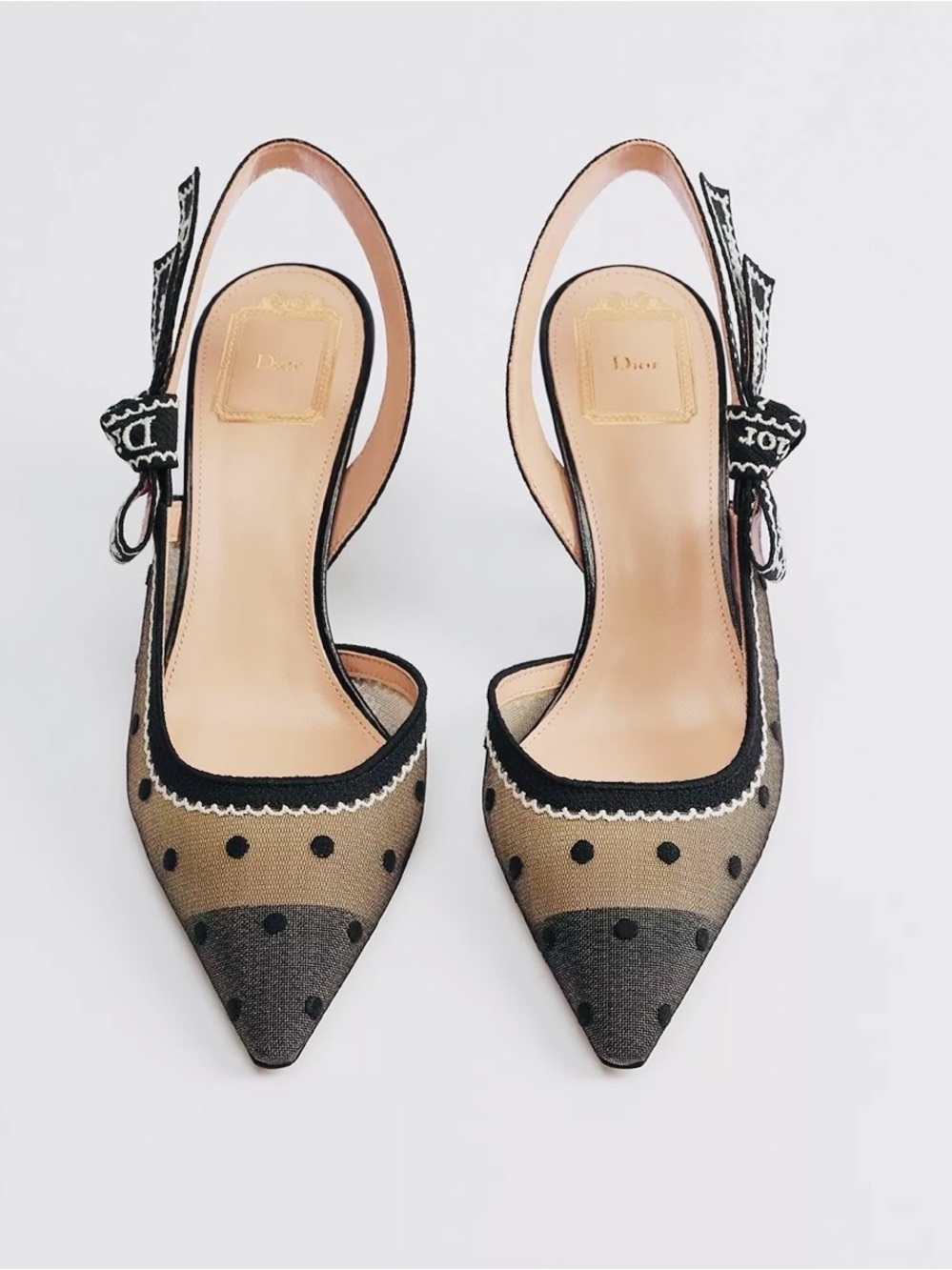 Dior Black Sheer Polka Dot Slingback Pumps
